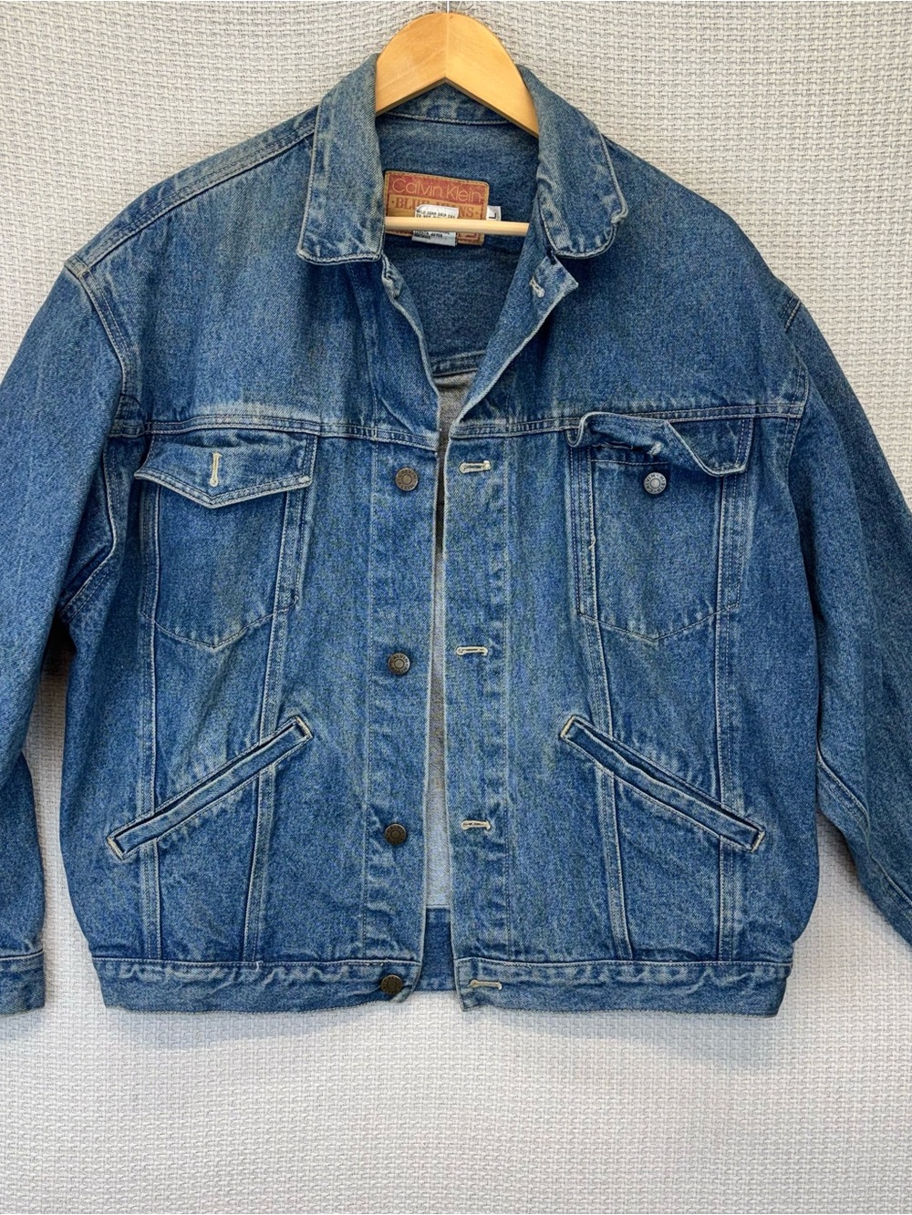 VTG Calvin Klein Blue Denim Jean Jacket Copper Buttons Large Cotton 90’s Old Tag